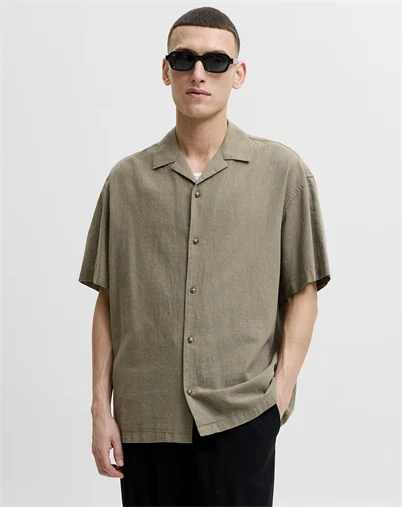 Jack & Jones - JJESummer Linen Blend Resort Skjorte - Dusty Olive